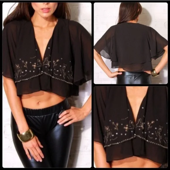 COPY - Embellished Flutter Sleeve Shrug Top - Picture 2 of 2